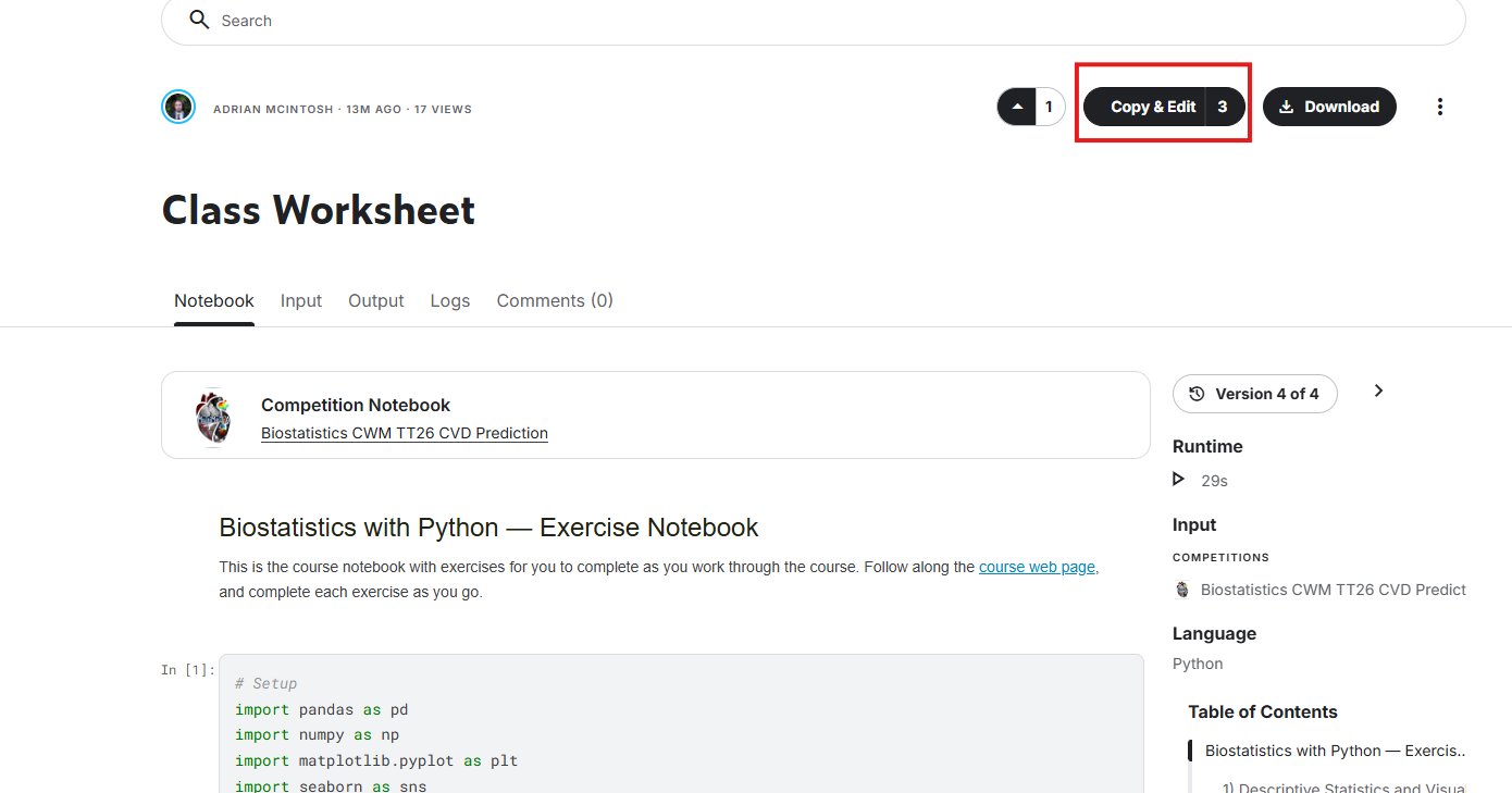 How to Use the Course Code – Biostatistics with Python